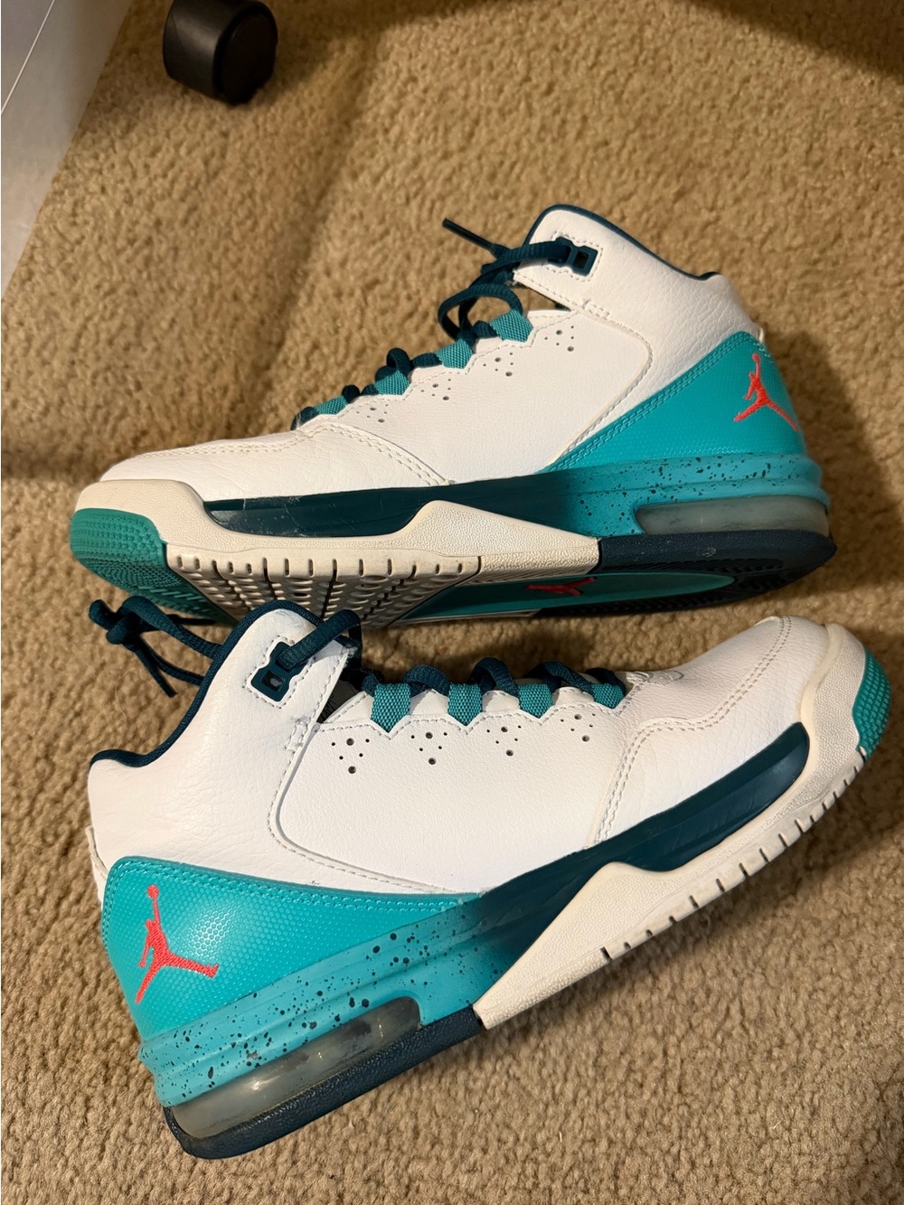 Jordan White Teal Coral Mid-Top Basketball Shoes